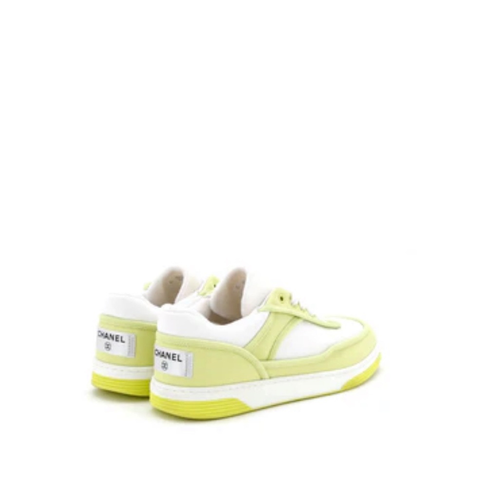 Chanel Fabric Womens Logo Sneakers 37.5 Yellow White